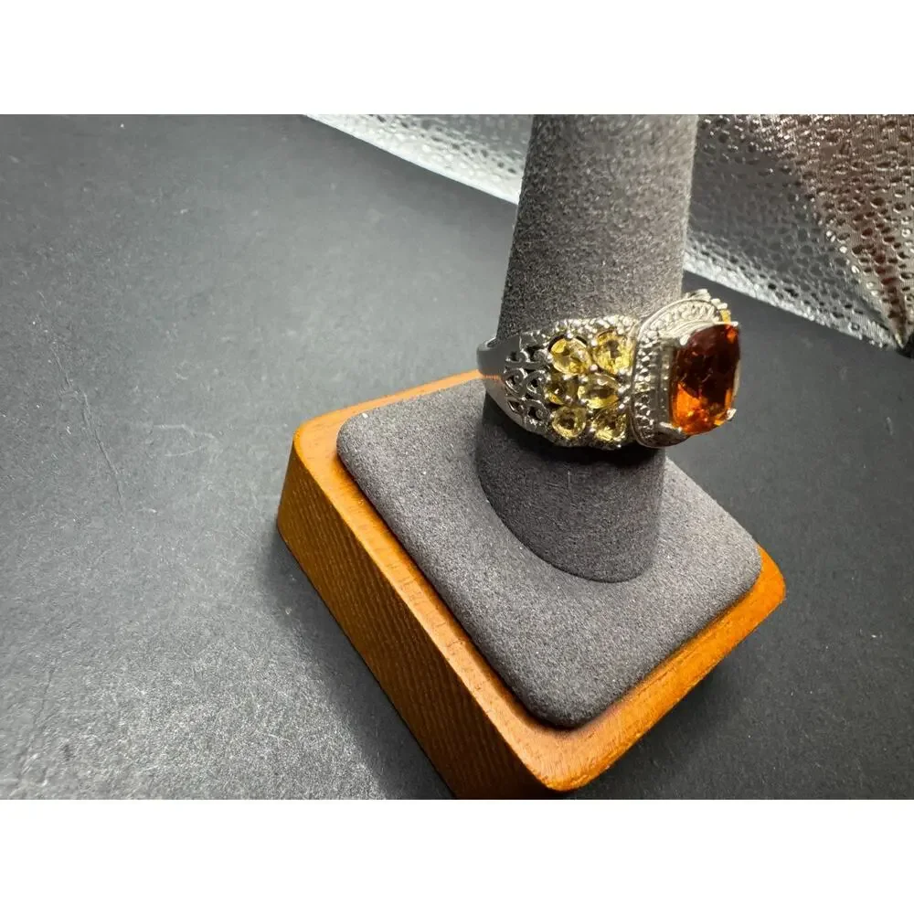 STS Chuck Clemency Sterling Orange Citrine With Gold Vermeil Accents Ring Sz 10